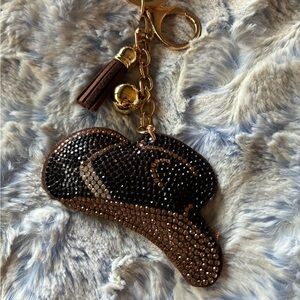 Brown Rhinestone Cowboy Hat Keychain